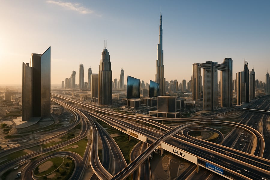 Dubai skyline with toll roads